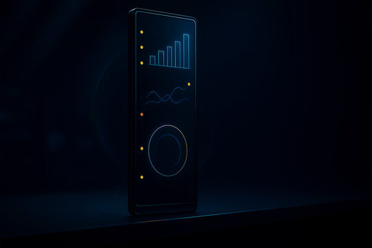 Business analytics dashboard app on a smartphone screen with graphs