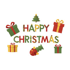 Happy christmas text with festive decorations isolated on transparent background