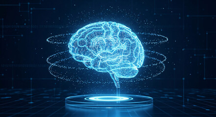 Artificial intelligence brain hologram with digital data and neural network concept