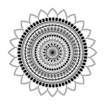 Vector abstract decorative round floral mandala ornamental black and white illustration. Flower background. Vector illustration EPS 10 File isolated on white background. Ideal for festival background.
