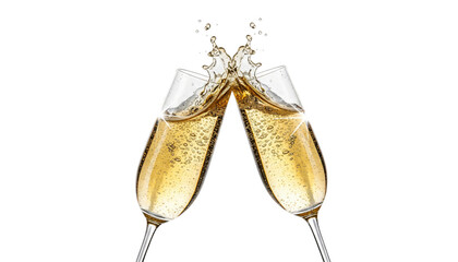 Two champagne glasses toasting isolated on transparent background for celebration