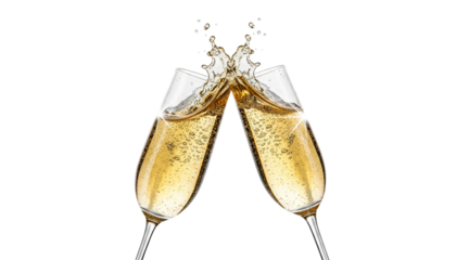 Two champagne glasses toasting isolated on transparent background for celebration