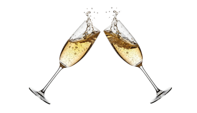 Two champagne glasses toasting isolated on transparent background for celebration event