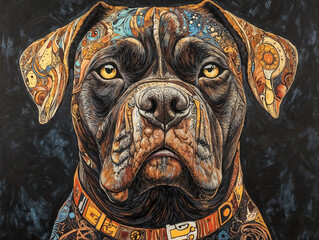 dog head , face, close-up portrait, artistic rendering