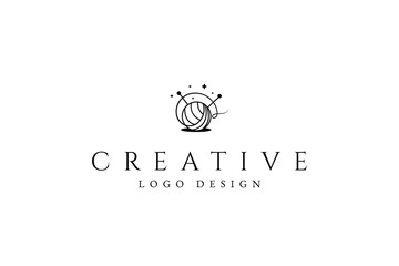 wool ball logo with stars decoration shaped yarn in line art design style