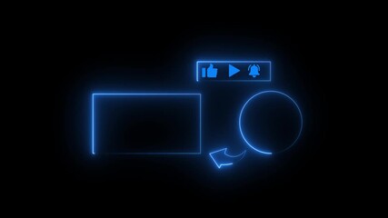 Neon end screen. Subscribe button and outro end screen outro card for gaming and video channel subscribe my channel. Animation 4k video. Neon glowing subscribe like and share button