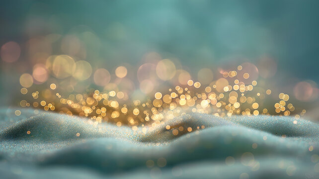 Winter, christmas winter, snowfall in winter magical bokeh lights sparkle and shimmer over soft, glowing mounds of snow in a dreamy, ethereal winter scene