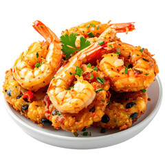 Golden acarajé fritters with spicy shrimp filling brazilian snack isolated on white background 
