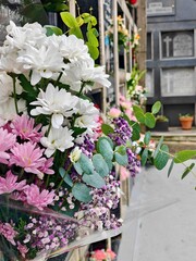 Day of the Dead. Flowers on a crypt, cemetery