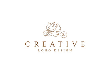 Beautiful woman luxury line art premium vector logo design for beauty salon and hair treatment design inspiration