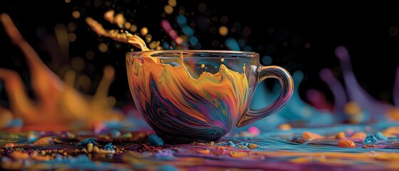 AI generator images of paint splash, Color Splash photography. Tea, coffee, and other vibrant and colorful drinks splash beautifully out of the glass.
