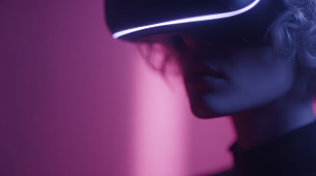 VR developer testing immersive simulation, neon glow, creative technology