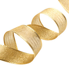 Gold Metallic Curly Ribbon Isolated on White Background
