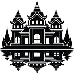 Naklejka premium Vector graphic art illustration of royal palace building in black and white color