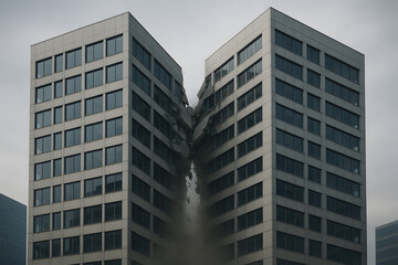 Obraz premium Urban Architectural Marvel: A captivating photograph showcases the architectural form, two building with each building having many windows creating a sense of urban elegance.