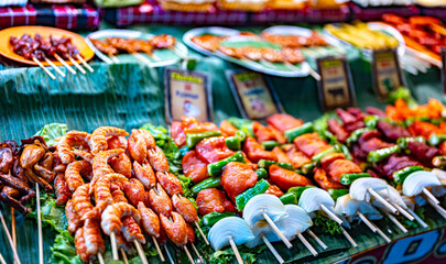 Shashliks sold at Bangla Night Market in Patong, Thailand