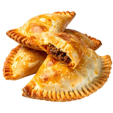 Golden fried empanadas de morocho isolated on clean white authentic ecuadorian corn dough turnovers