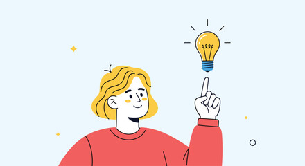 A person has a bright idea represented by a lightbulb above their head.