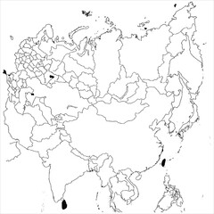 Obraz premium Asia Map Outline – Editable Vector of Asian Countries with Borders
