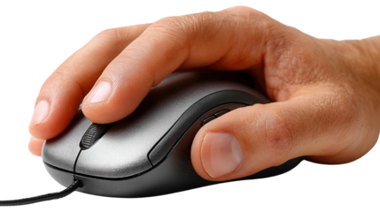 Mouse Control: A hand expertly guides a computer mouse, a testament to modern technology and effortless digital interaction. 