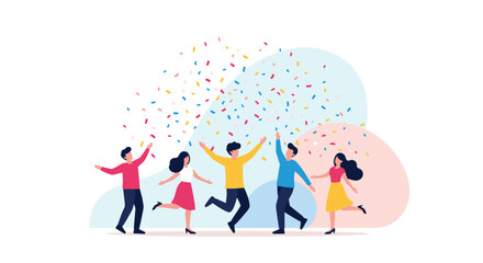 Fototapeta premium A group of people are joyfully celebrating with confetti raining down around them.