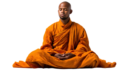 Serene Contemplation: An individual, embodying tranquility and inner peace, sits in quiet meditation. Draped in traditional garb, the person cultivates mindfulness and balance in a moment of quietude.