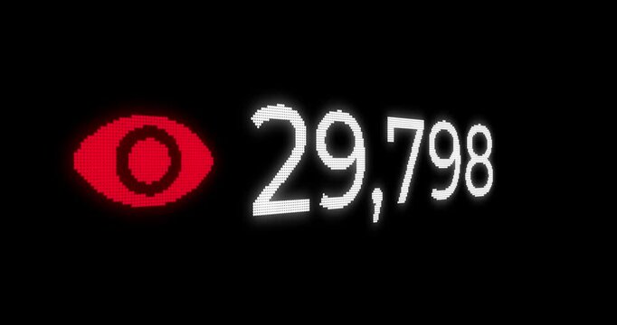 Quick numerical view count with red eye icon on black background