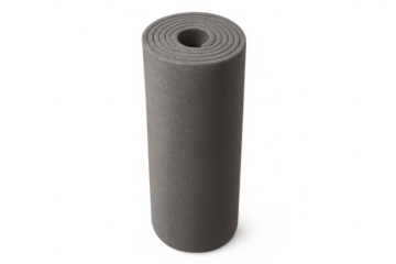 Rolled grey felt mat for yoga and fitness, exercising and stretching, isolated on transparent background