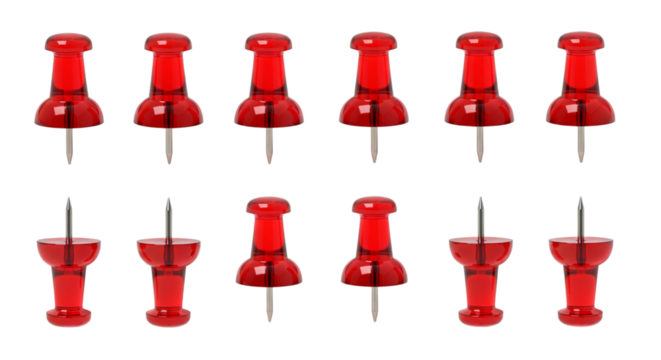 Collection of red push pins isolated on transparent background for office use - Powered by Adobe