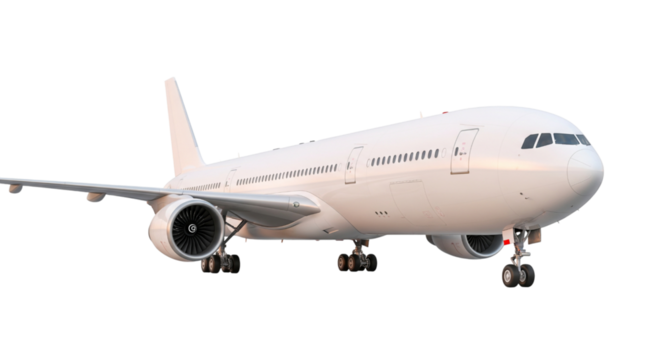 White passenger airplane isolated on transparent background ready for transportation - Powered by Adobe