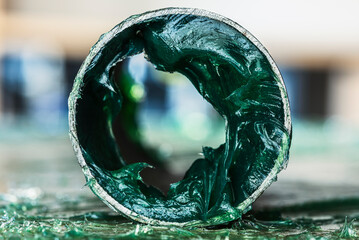 Steel pipe with lithium grease, close-up view
