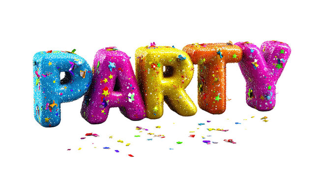 Festive Party: A vibrant and colorful display of the word PARTY spells out celebration, bringing together joy and a lively atmosphere.