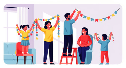 Family Decorating Home for Celebration Together.
