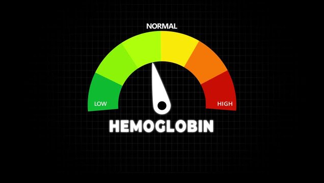 Animated hemoglobin level meter increasing from normal to high level, ideal for concepts related to high hemoglobin, blood health and medical diagnosis