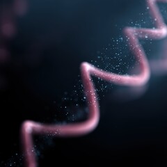 DNA strands floating in digital environment, glowing particles, biotech illustration