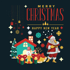 Merry Christmas Happy New Year Scene with Santa Claus