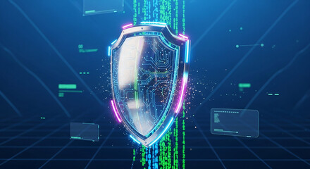 Cyber security concept digital shield protecting data and network from cyber attack
