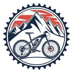 Fototapeta premium Mountain bike emblem with mountain peaks