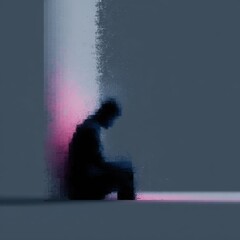 illustration of emotional burnout, person made of fading pixels, mental exhaustion concept