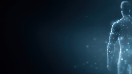 human body silhouette filled with data streams, futuristic health monitoring