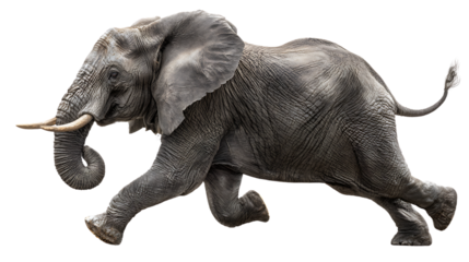African elephant running powerfully, isolated on transparent background