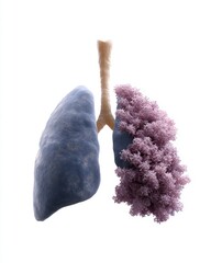 cross section of human lungs showing pneumonia infection area, educational anatomy chart