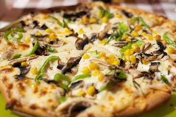 Tasty vegetable pizza, Savory plantbased pizza featuring herbs and gooey cheese topping, Delightful assortment of veggie pies with crispy crust and aromatic herb fillings