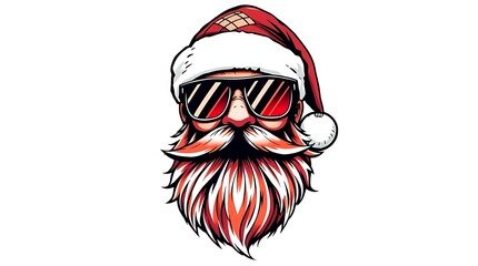 Vector illustration on white background of Santa Claus wearing sunglasses.