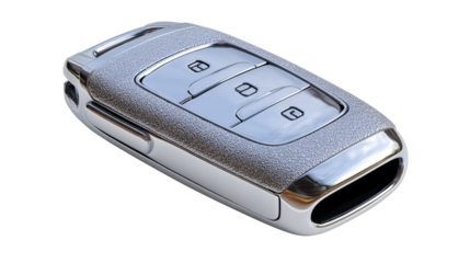 Sleek Remote Car Key: A modern, metallic remote car key rests against a surface, its design showcasing a blend of technology and contemporary aesthetics, ready for secure access and driving.