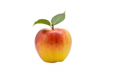 Vibrant fresh red and yellow apple with green leaves ready to eat