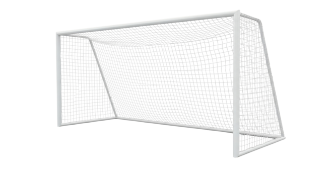 White soccer goal with net isolated on transparent background in a studio shot