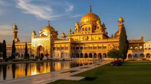 Golden Reflections: Serene View of Darbar Mahal Bahawalpur with Calm Water and Sky