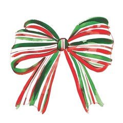 Festive watercolor bow in classic red and green colors isolated on white background. Perfect for Christmas cards, winter decorations, or holiday packaging. AI-generated.