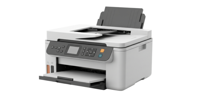 Modern inkjet printer isolated on transparent background for home or small office